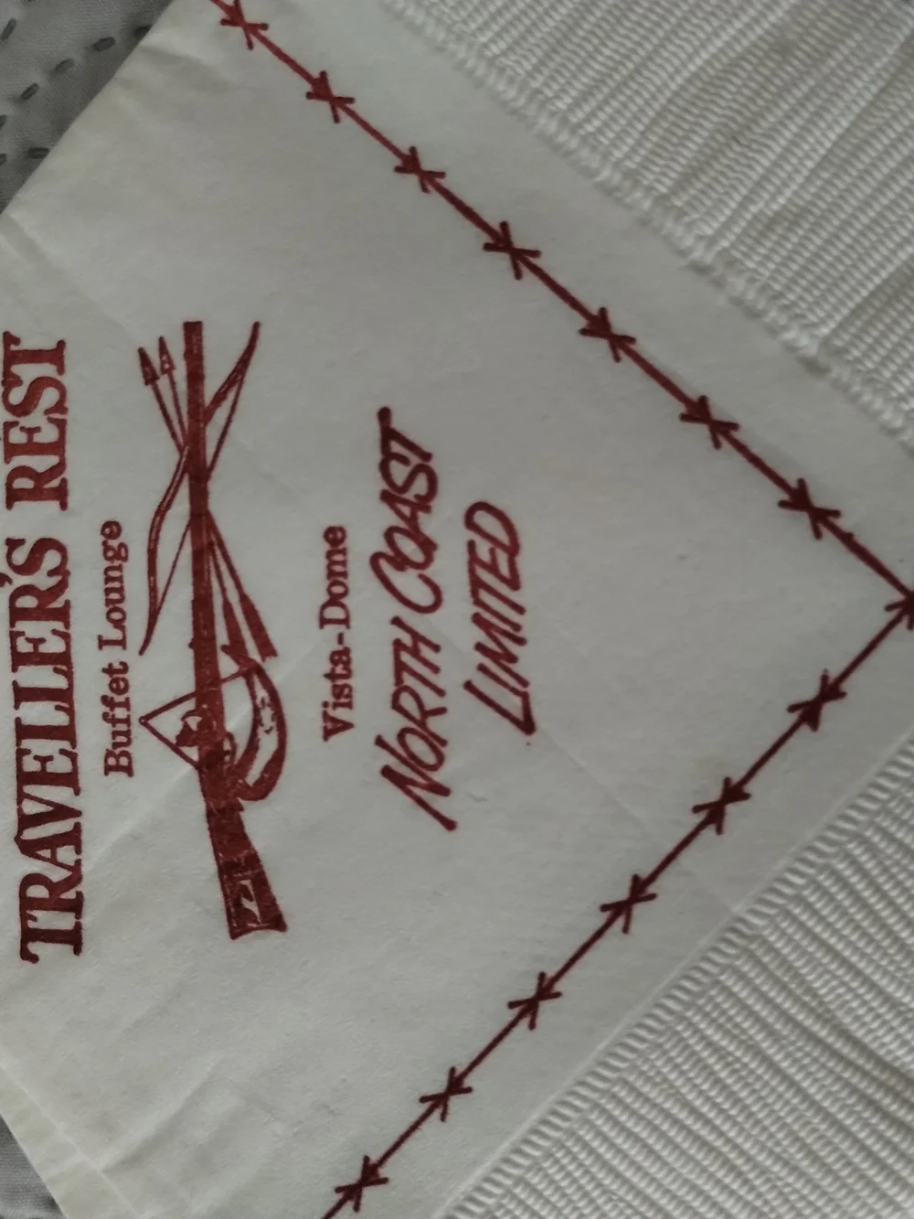 Vintage Traveller's Rest Red Logo Buffet Railroad Napkins